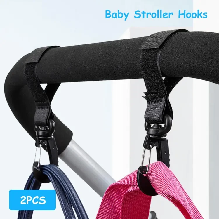 HelloKimi 2PCS Baby Stroller Hooks Hanger Bag Hook Clips Baby Pram Stroller Pushchair Swivel Hanger Hooks Hangers Accessories Stroller Hooks Pram Rotate 360 Cart Hook for Baby Diaper Bags Purse Gro