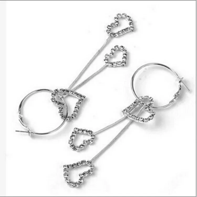 Wear Tech· S1LVER Diamante Long Crystal Rhinestone Heart Drop Dangle Earrings Wedding Prom