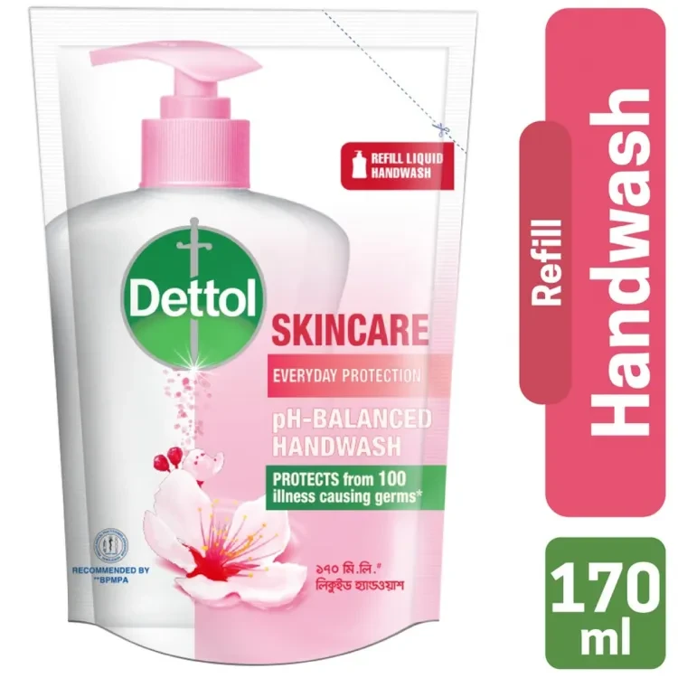 Dettol Handwash Skincare 170ml Refill, pH-Balanced Liquid Soap with Moisturizers