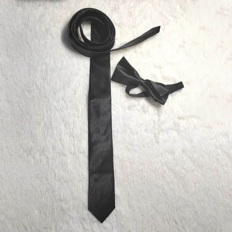 Tie & Bow Tie Set Black Color Tie With Black Color Bow Tie For Men