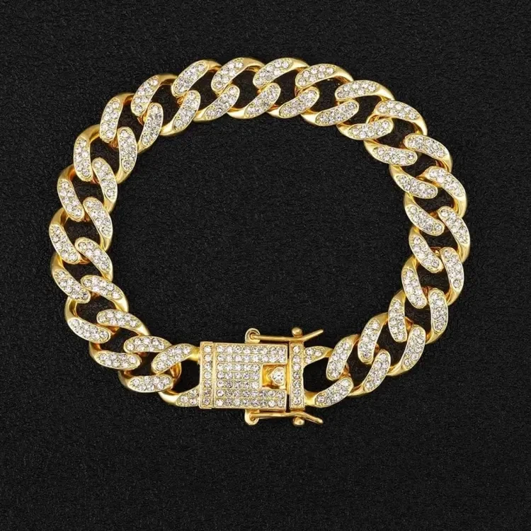 Trendsetter -Upscale Living -New style Men Cuban Link Chain Bracelet Shiny Rhinestone Inlaid Bangle Jewelry- Inventive Choice