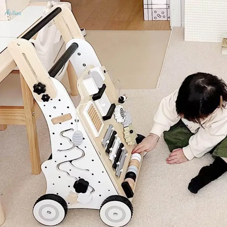 Wooden Activity Sensory Activity Center Early Educational Push Pull Along Toy Learn to