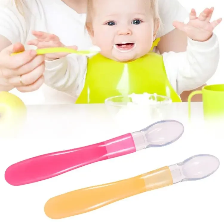 Baby Soft Safety Silicone Infant Learning Feeding Spoon (1 piece )colour as per stock