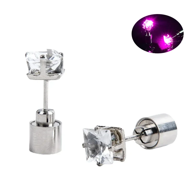 1Pc Women Stud Earrings Cubic Zirconia LED Female Square Luminous Stud Earrings for Party