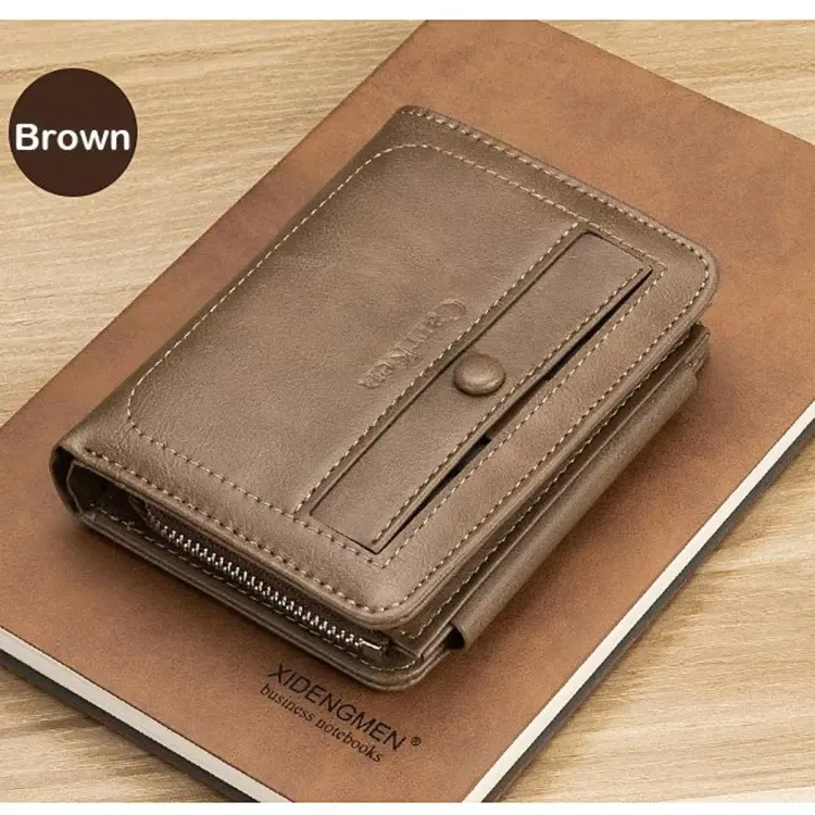 High Quality Carrken New Fashion Retro PU Leather Short Wallet Men 3 Fold Card Holder Multi-card Coin Purse