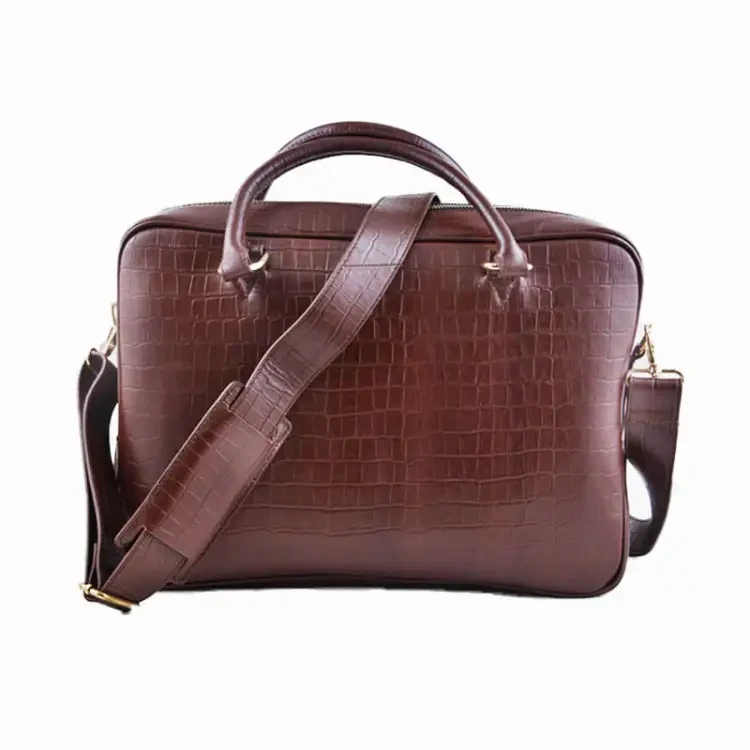 CROCO PRINT LEATHER BRIEFCASE OFFICIAL BAG BROWN FOR MEN SB-W16