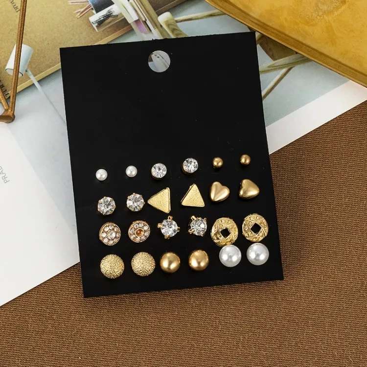 New Trendy 12 Pairs = 24 Pcs Pearl Stud Earrings Set for Women Simple Top - Earrings Set for Women New Collection - Earrings Set 12 Pairs for Girls - Earring for Women - Ear Ring Set 12 Pairs for G