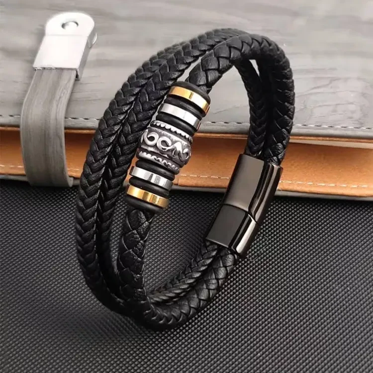 braided Wristband Leather Bracelets Weave magnetic clasps hand chain For Men Gift Accessories