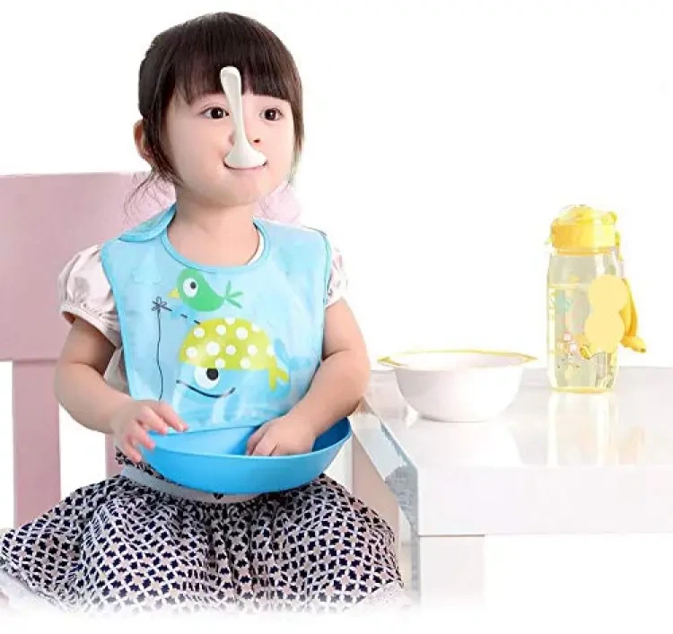 Silicone Removable Waterproof Bib Baby Weaning and Feeding Bib with Pelican Style Pocket 1pcs