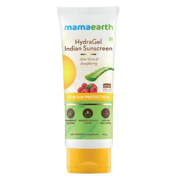 Mamaearth HydraGel Indian Sunscreen SPF 50, With Aloe Vera & Raspberry, for Sun Protection - 50g