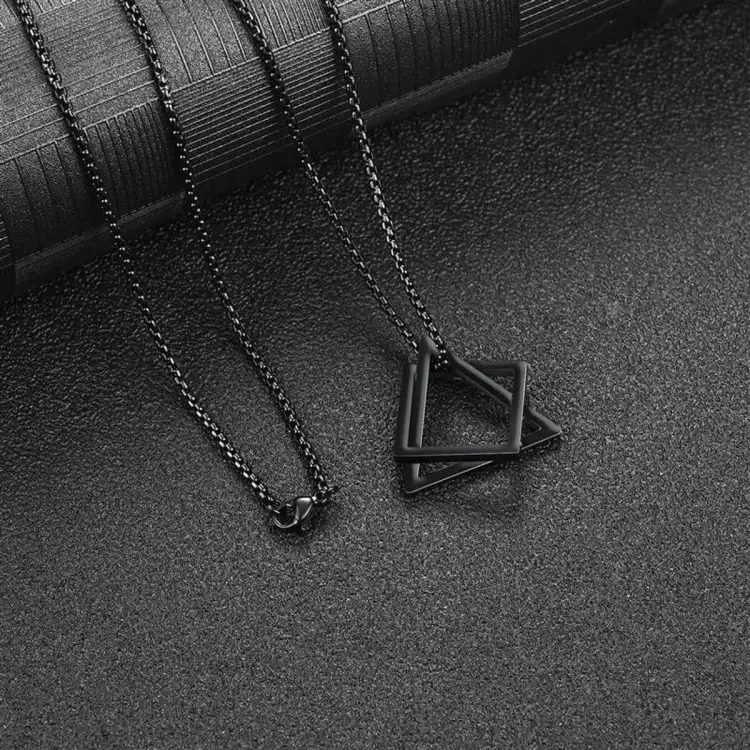 Stainless Steel Square Triangle Chain Pendant Necklace For Men