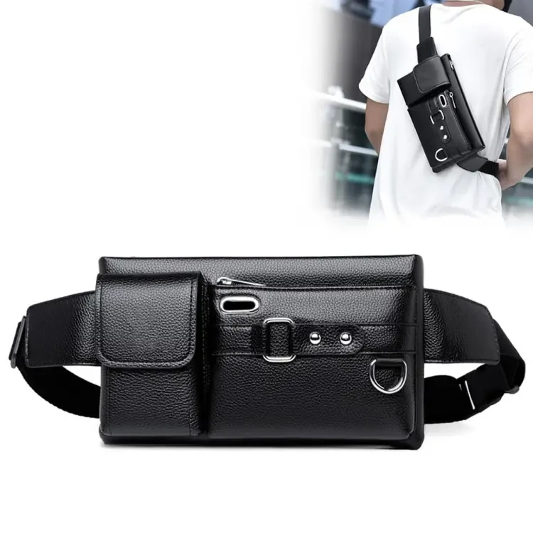 Men's Waist Bag PU Leather Bag Crossbody Chest Bag for Men