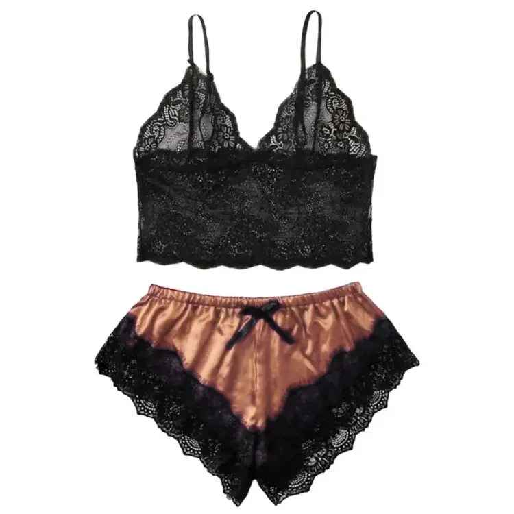 Sleepwear Set Charming Elastic Solid Color Women Camisole Shorts Lace Sleepwear Set for Honeymoon Valentine Romantic Moment