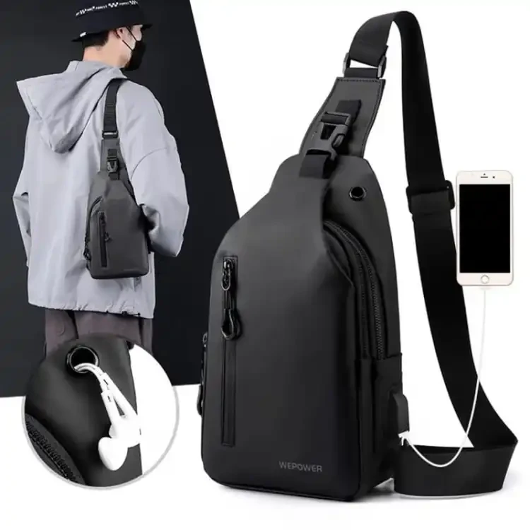 Men's Shoulder Bag Waterproof Oxford Cross Body Double Layer Zipper Bag High-Capacity Travel Phone Pouch Fashion Bag